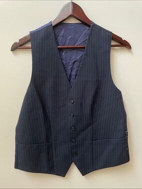 Men's Navy Pinstripe Suit Vest - Classic Formal Waistcoat